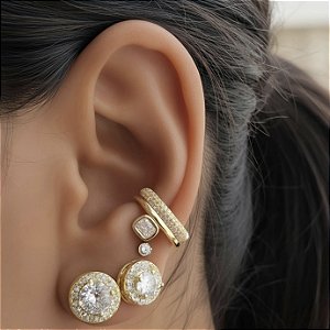 BRINCO DUO PONTO DE LUZ COM ZIRCÔNIA CRISTAL BANHADO A OURO 18K