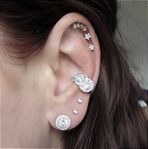 BRINCO PIERCING TRES ZIRCÔNIAS BANHADO EM RODIO