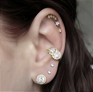 BRINCO PIERCING FAKE TRES ZIRCÔNIAS BANHADO A OURO 18 K