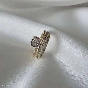 BRINCO PIERCING FAKE DUPLO COM ZIRCONIAS BANHADO A OURO 18 K