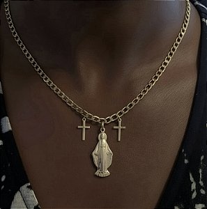 COLAR NOSSA SENHORA DAS GRAÇAS BANHADO A OURO 18 K