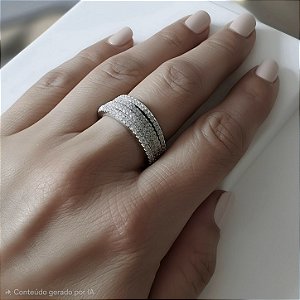 ANEL QUATRO AROS COM ZIRCONIAS BANHADO A OURO 18 K