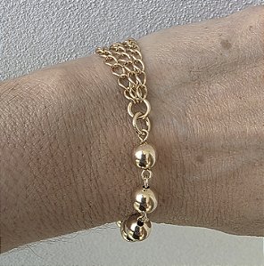 PULSEIRA CORRENTES E BOLAS BANHADO A OURO 18 K - FECHO IMA
