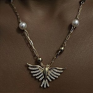 COLAR DIVINO EM PEROLAS E BOLINHAS BANHADO OURO 18 K