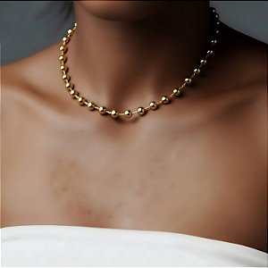 COLAR CHOKER BOLINHAS BANHADO OURO 18 K