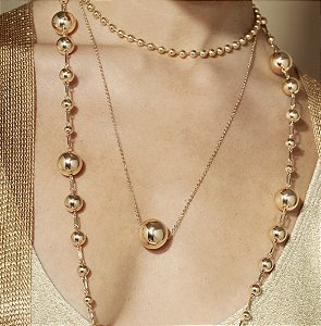 COLAR BOLA ACHATADA BANHADO A OURO 18 K