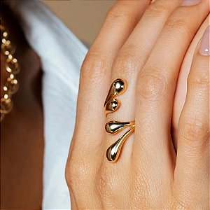 ANEL AJUSTAVEL GOTAS DUPLAS BANHADO A OURO 18 K