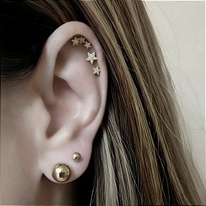 BRINCO DUO BOLINHAS BANHADO OURO 18 K