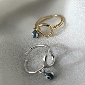 ANEL AJUSTAVEL COM OLHO GREGO BANHADO A OURO 18 K OU RODIO
