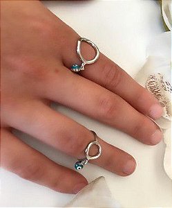 ANEL AJUSTAVEL COM OLHO GREGO BANHADO A OURO 18 K OU RODIO