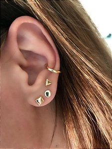 BRINCO TRIO DE QUADRADO, CIRCULO E TRIANGULO BANHADO OURO 18 K
