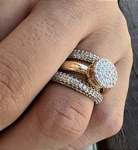 ANEL CHUVEIRO COM ZIRCONIAS CRISTAIS BANHADO A OURO 18 K