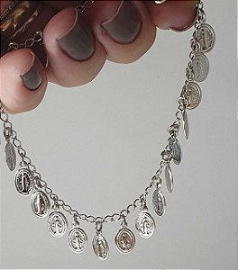 PULSEIRA COM MEDALHAS DE NOSSA SENHORA DAS GRAÇAS BANHADA OURO 18 K OU RODIO