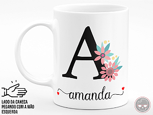 Caneca Letra "A" Floral + Porta Caneca Grátis
