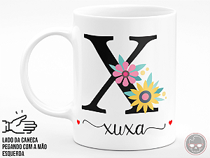 Caneca Letra "X" Floral + Porta Caneca Grátis