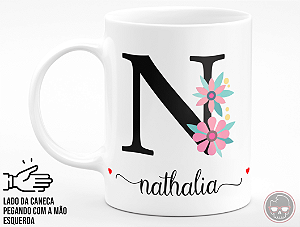 Caneca Letra "N" Floral + Porta Caneca Grátis