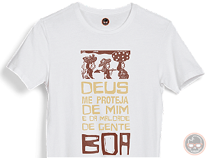 Camiseta Frase Deus Me Proteja de Mim... Malha 100% Algodão Fio 30.1