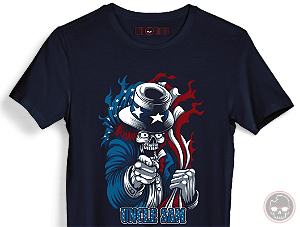 Camiseta Skull Uncle Sam Malha 100% Algodão 30.1 Penteado