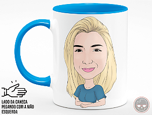 Caricatura na Caneca Azul Ciano + Porta Caneca Grátis