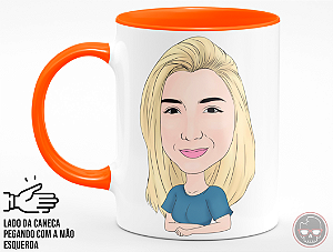 Caricatura na Caneca Laranja + Porta Caneca Grátis