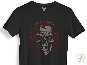 Camiseta Rocker Skull with Headphones 100% Algodão 30.1 Penteado