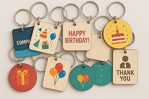 Kit 50 Chaveiros MDF Redondo ou Quadrado 5x5