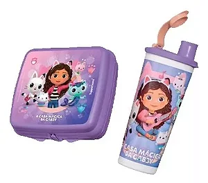 Tupperware Kit Copo com Bico 470ml + Porta Sanduíche A Casa Mágica da Gabby