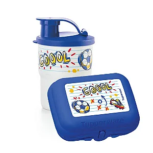 Tupperware Kit Copo colors 225ml + Porta Sanduíche Futebol Azul 2 peças