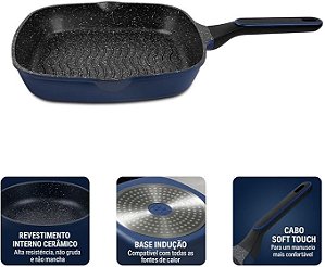 FRIGIDEIRA AZUL QUADRADA GRILL SEM TAMPA 3,1L ANTIADERENTE