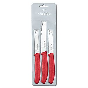 Conjunto Victorinox de facas para cozinha com cabo vermelho (3pçs)