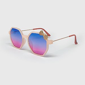Óculos de Sol Infantil com Proteção UV400 Laço Acetato Teen Rosa Nude com Lente Degradê