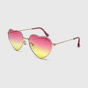 Óculos de Sol Infantil com Proteção UV400 Coração Pink e Amarelo
