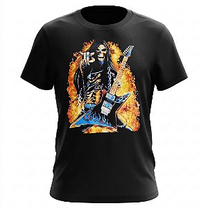 Camiseta Guitarra - Rock Star Caveira