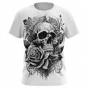 Camiseta Skull - Caveira Com Rosas