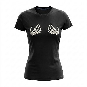 Camiseta Caveira - Mão Esqueleto - Baby Look