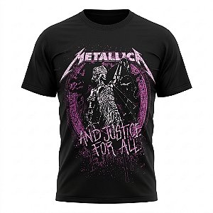 Camiseta Metallica And Justice for All Estampa Rosa - Piticas