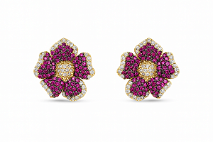 Brinco flor cravejado em zirconias rosa pink