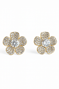 Brinco flor cravejado em zircônia cristal