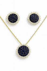 Conjunto chuveiro com zircônia azul Safira