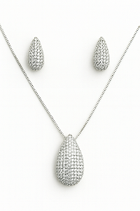 Conjunto gota cravejado em zircônia cristal banho ródio branco