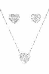 Conjunto coração cravejado em zircônia cristal