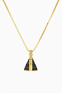 Colar Nossa Senhora Aparecida zircônia azul Safira