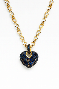 Colar coração azul corrente elo português