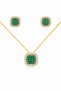 Conjunto quadrado cravejado em zircônia verde