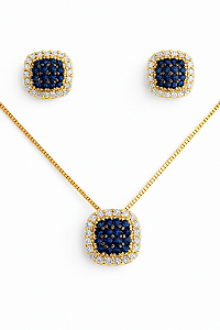 Conjunto quadrado zircônia azul safira