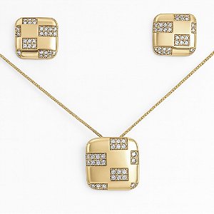 Conjunto quadrado com detalhes em zircônia cristal