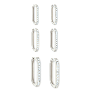 Brinco trio de argolas finas cravejadas em zircônia cristal banhada a ródio branco