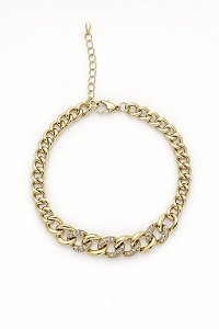 Pulseira correntaria cravejada em zircônia cristal banhada a ouro 18k dourado