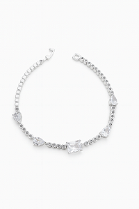 Pulseira riviera com zircônia retangular e gota banhada a prata