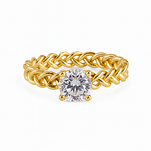 Anel solitário zircônia cristal base trancada banhado a ouro 18k dourado